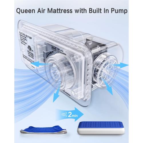 Xsleep Queen Air Mattress with Built in Pump Luxurious Comfort Raised Inflatable Mattress Queen Airbed Blow Up Mattress for Home and Guests Air Bed 2 Mins Fast Inflate/Deflate 660 lbs Max