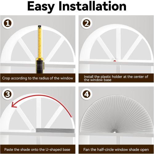 Size 24x48 Color White Half Circle Window Shade Arch Window Cellular Blackout Shades Cordless for Half Moon Window Shade no Drill Honeycomb Blackout Blinds Easy to Cut and Install (White 24 X 48)