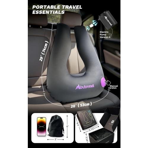 Travel Pillow Inflatable Car Pillow for Kids & Adults – Car Sleeping Neck & Head Support for Long Road Trips, Kids Sleeping Aid with Mini E-Pump (Rose Red)