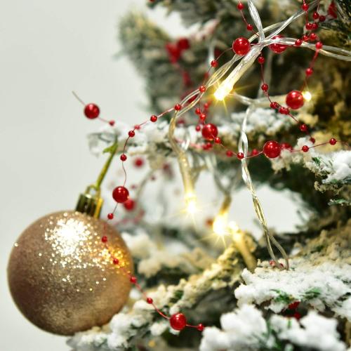 2Pack Christmas Berry Beaded Garland, 11FT/Pcs Christmas Garland with 30LED String Lights for Christmas Decorations, Fireplace Mantel Indoor Outdoor Christmas Decoration