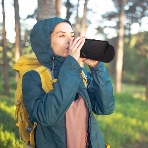 Black Water Bottle Carrier with Shoulder Strap for 32oz Water Jugs, Water Bottles Holder Bag with Phone Pouch Pockets for Camping& Travelling-The Perfect Flask Accessory