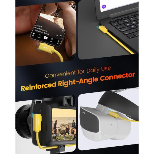 GeoHN.G Fiber Optic USB C Tethering Cable 15FT, Right Angle 10Gbps Bidirectional Data Transmission VR Cable with PD 60W, USB 3.2 GEN 2 Link Cord for VR/Camera/Computer/Sony/Canon/Nikon/MacBook