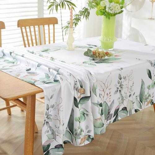 SASTYBALE Spring Summer Tablecloth Rectangle 52 x 70 Inch Eucalyptus Leaves Watercolor Floral Print Table Cloth, Wrinkle Free Washable Fabric Table Cover for Dining/Party/Indoor/Outdoor, Green