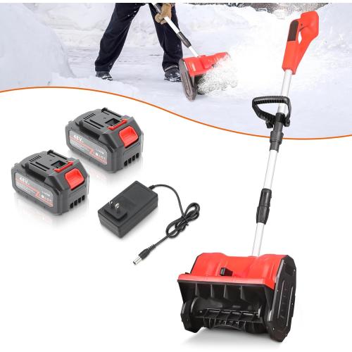 Cordless Snow Shovel 13, 48V 600W, 2×4.0Ah Batteries & Quick Charger, 12 Width 8 Depth, 25FT Throw Electric Snow Blower with Directional Plate & Adjustable Handle for Driveways & Sidewalks(Red)
