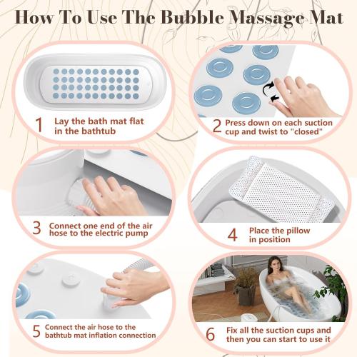 Upgraded Heated Bubble Bath Mat - Warm Air Bubble Massage Mat for Bathtub, Quiet Motor System with Remote Control, Portable Kit for Luxury Home Spa Experience