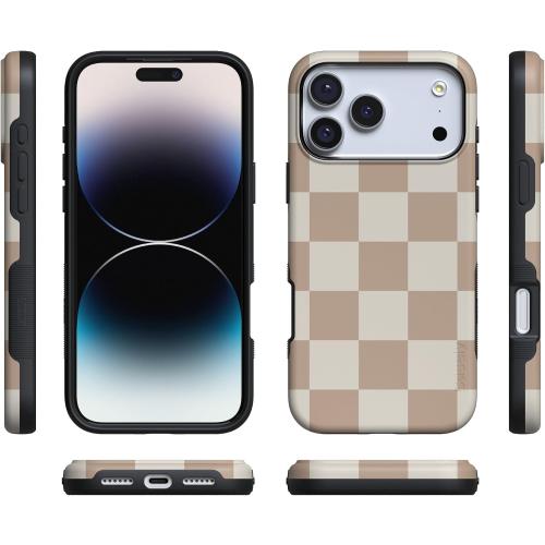 Casely iPhone 17 Pro Max Case | Fit Check | Neutral Checkerboard | Bold Protective Design | Compatible with MagSafe