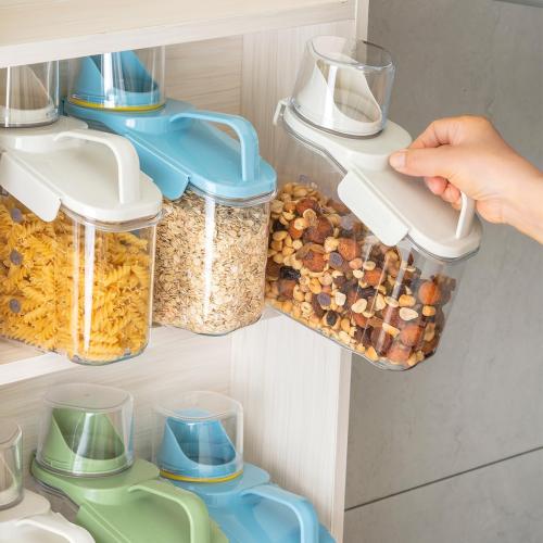 2 PCS Cereal Storage Containers, 1.5L/51oz Dry Food Rice Holder, Pet Dog Cat Food Dispenser with Measuring Cup, BPA Free Clear Plastic Kitchen Pantry Organization Bin, 1 Blue 1 White