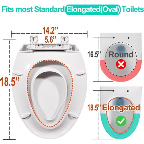 Elongated Toilet Seat with Built-in Potty Training Seat for Toddlers& Adults, Slow Close, Never Loosen, Heavy Duty, Ergonomic, Space Saving Toddler Toilet Seat(Elongated 18.5, Oval)