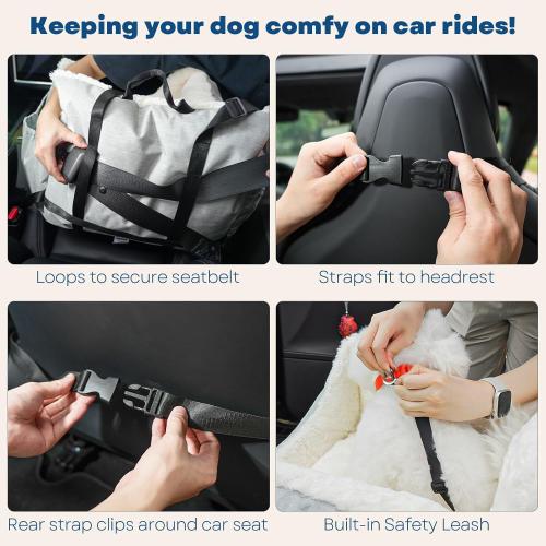 Milk and Soda Small Dog Car Seat Bed for Small Dogs Under 20 LBS with 2-Sided Pillow, Side Pockets, Built-in Leash, Machine Washable Cover (Black, Small)