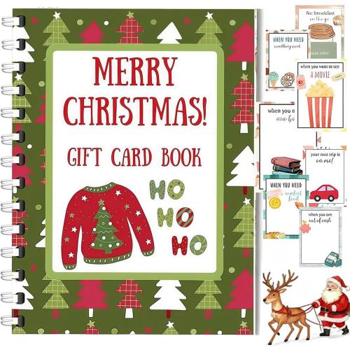 Christmas Gift Card Book - Surprises On Every Page, DIY Spiral-Bound Merry Christmas College Survival Gift Card Book Holder, DIY Xmas Gifts for Family, Friends (B)