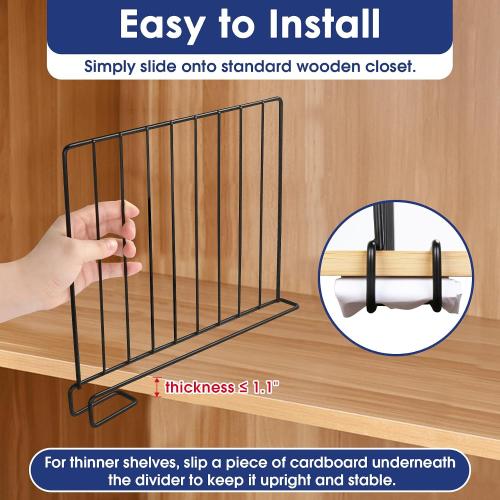 SSAWcasa Shelf Dividers for Closet Organization, 8 Pack Shelf Organizer, Metal Dividers for Wood Shelves Separator for Purse Handbag Sweater Clothes Book Storage Bedroom Wardrobe Kitchen Cabinet