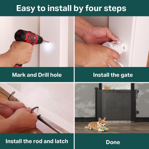Cumbor 27-40 Retractable Baby Gates for Stairs & Doorways, Indoor Outdoor | Hardware Mounted Mesh Dog & Pet Gate, Easy Walk Through, One-Hand Operation, Anti-Crawl Adjustable Safety Gate for Dog, Black