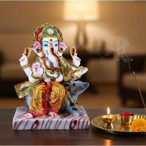 Size 11 eSplanade Resin Ganesha Ganesh Murti Idol Statue Sculpture - 11 Inches - Multi-Colour
