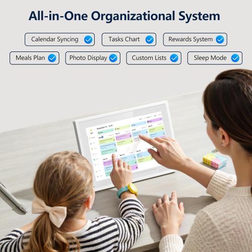 Digital Calendar, 10.1 Inch Smart Electronic Desk Calendar & Chore Chart, Touchscreen Interactive Display for Family Schedules with Meal Planner & Picture Frame & Lists