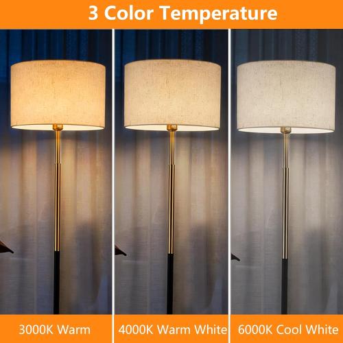 Mid Century Modern Floor Lamp for Living Room Tall Standing Lamp 3 Color Temperatures Corner Floor Lamps with Linen Shade & Marble Base Reading Light for Bedroom Office Lighting