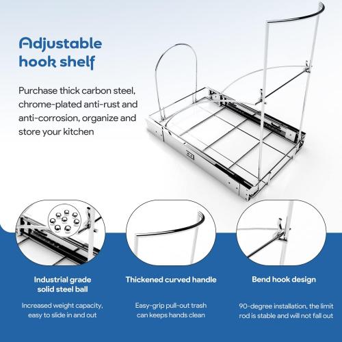 Pull Out Trash Can Under Cabinet & Under Sink, Heavy Duty Slider Organizer | Adjustable Cabinet Garbage Can Rack, Fits 30-40Qt Bins, Requires 13W x 18D Cabinet Opening, Chrome Finish, Can Not Included