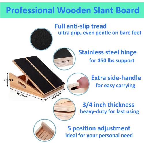 Slant Board for Calf Stretching Squats Calf Stretcher Incline Stretch Adjustable Wooden Wedge Footrest Professional for Knees Ankle Heel Feet Leg