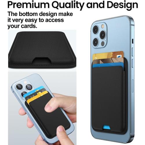 iLodn Magnetic Wallet Compatible with MagSafe for iPhone 17 16 15 14 13 12 Pro Max Air Plus Model, Mag 3 Safe Card Holder Stick on Accessories for Cell Phone & Case, Jet