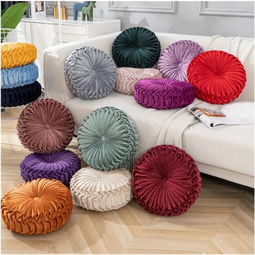 Baiyuruodie Round Velvet Pillow, Sofa Bed Bedroom Decorative Throw Pillow (38cm, Creamy-White)