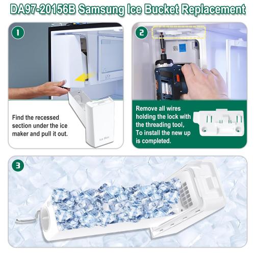 Upgraded DA97-20156A DA97-20156B Refrigerator Ice Bucket Replacement Compatible with Samsung Ice Maker Tray RF27T5201SR, RF28R7351SR, RF28R7201SR, RF28R7351SG Ice Tray Container Assembly