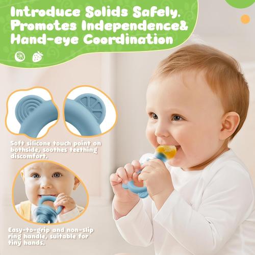 Bear Baby Fruit Food Feeder & Mini Freezer Nibble Tray Combo, 2 Pack Breastmilk Popsicle Molds for Baby Teething Relief, BPA Free Silicone Feeder for Safe Infant Self Feeding, Dishwasher Safe