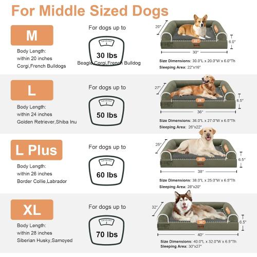 Medium Large Dog Bed Orthopedic Washable: Beds Bolster Medium Large Sized Dog Bed Egg Crate Foam Couch Sofa Waterproof with Removable Cover - Dark Green