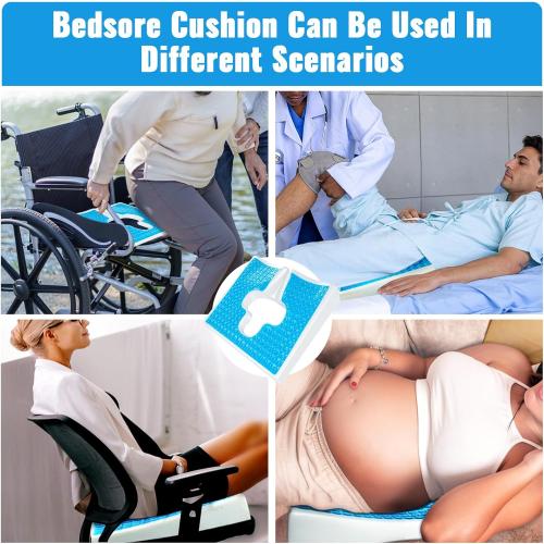 Anti Bedsore Cushion, Bed Sore Cushions for Butt, Breathe Freely Fiber Bedsore Pressure Relief Pillow, T Shaped Opening Triangular Slope Design for Elderly, Bedridden, Disabled (Blue)
