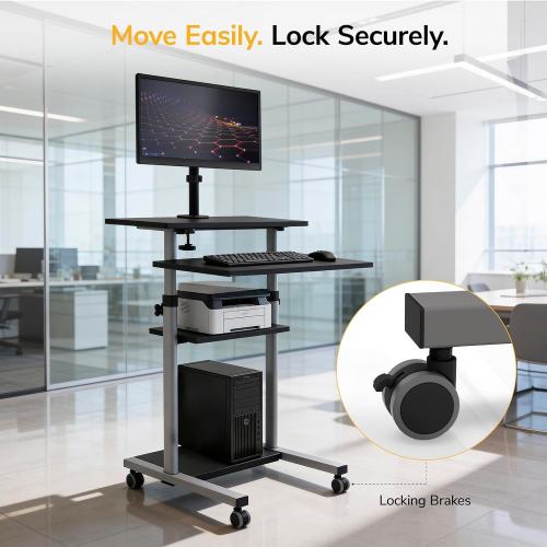 Mount-It! Mobile Computer Cart with Monitor Mount for Screen up to 32, Portable Desk on Wheels, Rolling Laptop Stand Teachers, Office, Classroom, Rise up to 53, Projector, Podium, Keyboard Tray❗MAY HAVE MISSING PIECES❗