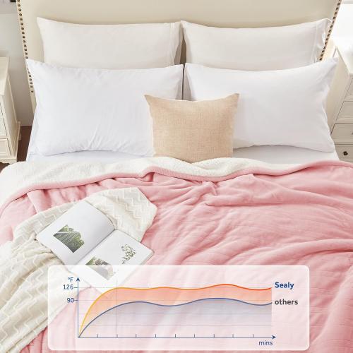 Sealy Electric Blanket Throw Size 50*60,Super Cozy Flannel to Sherpa Reversible Heated Blanket Throw with 6 Heating Levels & 2-10 Hours Auto Off Overheating Protection Machine Washable,Pink
