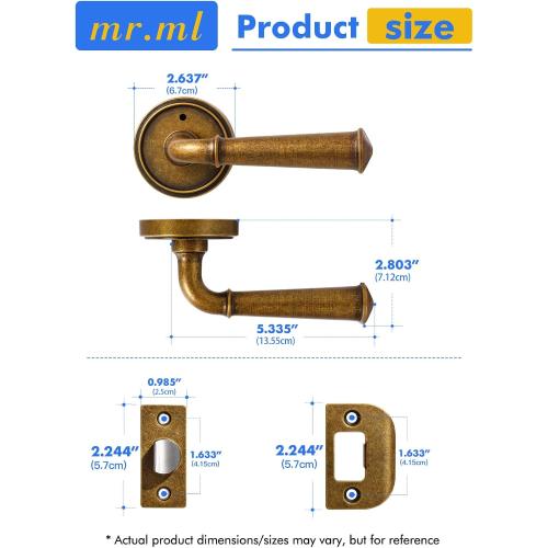 Door Handle Antique Brass Retro Privacy Vintage Door Lever, 1 Pack | Interior Bedroom Bathroom Room DoorHandle, Aluminium Alloy Handle Lever