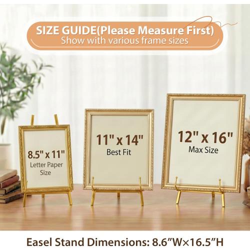16.5 Metal Easel Stand for Sign – Elegant Table Top Easel for Display, Heavy Duty Tabletop Picture Easel Stand for Wedding Sign, Picture Frame, and Art (Gold)