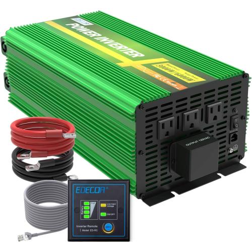 EDECOA 3000 Watt 24 Volts Power Inverter Pure Sine Wave 3000W DC 24V to 120V AC Solar Inverter with 3 Outlets and AC Terminal Block