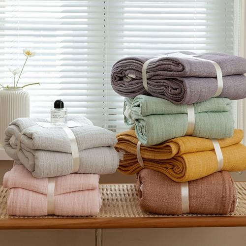 Air Conditioning Blanket, 100% Cotton Nap Blanket Sheet, Breathable Comfortable Bed Throws, All-Season Machine Washable Towel Quilt for Home Decoration