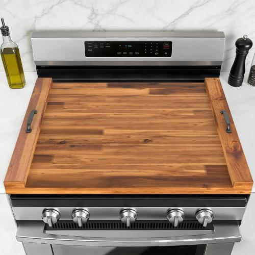 DUMOS Noodle Board Stove Cover with Handles, Wooden Stove Top Cover for Gas Electric Glass Stove, 22 x 29.5 inch(Light Brown)