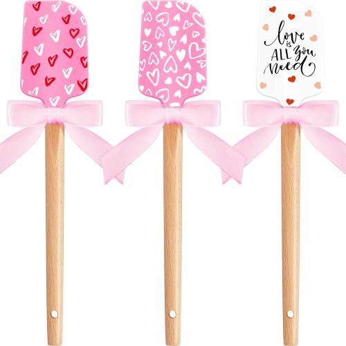 3 Pcs Christmas Silicone Spatulas with Wooden Handles