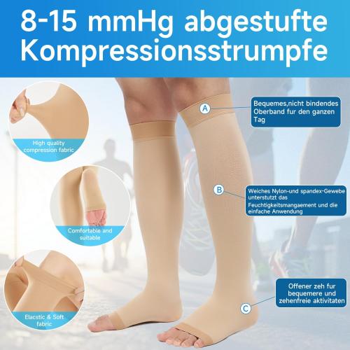 Medical Knee High Wide Calf Open Toe Varicose Veins Compression Socks for Women& Men 8-15 Mmhg, Toeless Support Hose Plus Size Compression Stockings Soothe Relief Circulation and Swelling