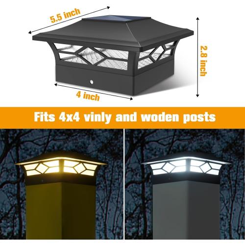 Solar Post Cap Lights Outdoor 16pack, Waterproof Solar Powered Deck Fence Post Lights for 4x4 Wood/Vinyl Posts, Solar Outdoor LED Light with Cool/Warm Lighting Decorate Garden Patio Porch…