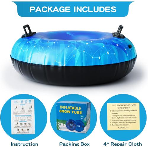 Snow Tube, WOLKEK 40 Inch 2Pack / 47 Inch 1Pack Snow Sled for Kids and Adult, Thickened Heavy Duty Hard Bottom Sleds for Snow with Handles, Winter Toys for Outdoor Sledding Snow Tube Sports