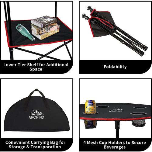 Portable Camping Table, Outdoor Beach Tables for Sand Foldable Picnic Table with 4 Cup Holders & Carry Bag, Lightweight Waterproof Canvas Tables for Outside, Fishing, Hiking, Tailgating