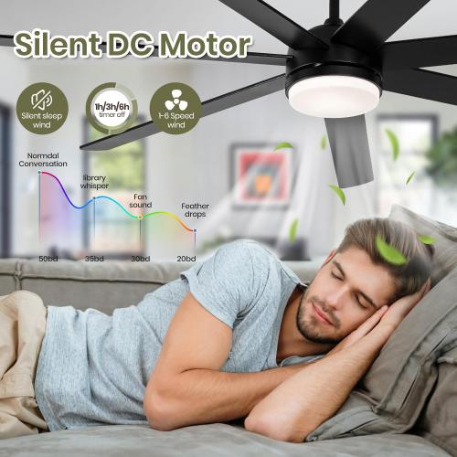 72 Inch Ceiling Fans with Lights and Remote,Large Ceiling Fan with 7 Blades,Reversible, Dimmable,Indoor and Outdoor Ceiling Fan with 12 and 18 Downrods for Bedroom, Living Room, Patio