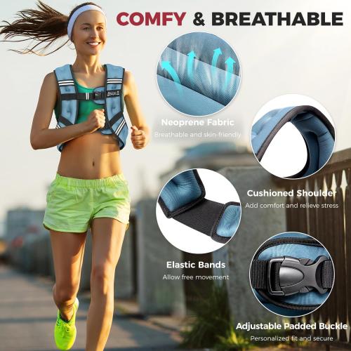 15lb Blue BAGAIL Weighted Vest, 15lb Weight Vest with Detachable Phone Pouch, Rucking Vest for Women, Men, Walking, Weight Loss, Training, Running
