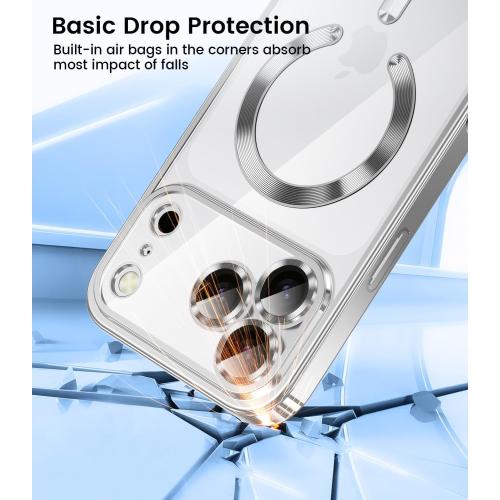 Slim Thin for iPhone 17 Pro Max Case Clear, Compatible with MagSafe, Built-in Camera Lens Protector, Non Yellowing Shockproof Protective Phone Case, Soft Electroplated Magnetic Cover, Sliver