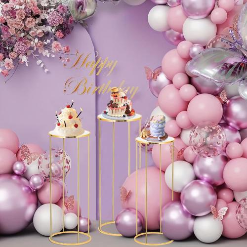 Cylinder Stands for Party, 3PCS Cylinder Pedestal Stand, Cilindros Para Fiestas Cake Table Stand for Parties Metal Plant Stand Cylinder Tables for Parties Round Cylinder Stands for Party