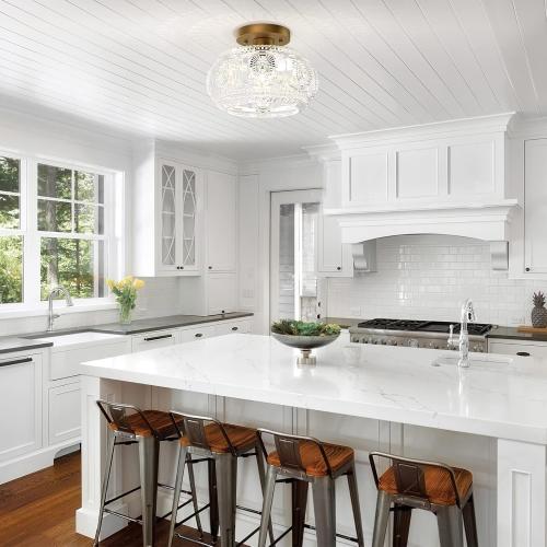 Semi Flush Mount Ceiling Light, Globe Glass Ceiling Light Fixture, Gold Modern Lighting for Hallway Porch Corridor Kitchen Bedroom, Bulb Not Included