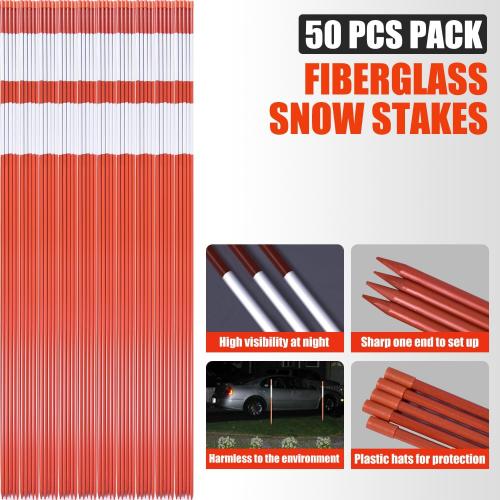 Fiberglass Snow Stakes, 5.5   5.5 Reflective Stickers, Driveway Markers, Garden Stakes Poles, Traffic Post Cones for Snow Plowing Driveways, Car Parking, Sidewalks