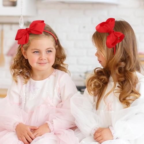 OAOLEER Grosgrain Bow Headband for Girls, Red Headband with 4.5 inch Bow for Hair Band Accessories for Girls Set of 2 (Red, 4.5inch)