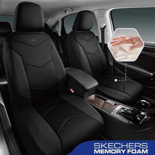 Skechers Memory Foam Seat Covers,Leather Car Seat Covers, Ultimate Comfort & Support Front Seat Covers Airbag Compatible, Automotive Universal Fit Most for SUVs, Vans, Sedans, Cars, Trucks,Black