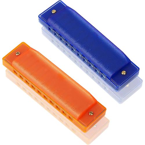 AMOR PRESENT Kids Harmonica, 2PCS for Toddlers 10 Holes Translucent with Case, Party Birthday Gifts (Orange and Blue)