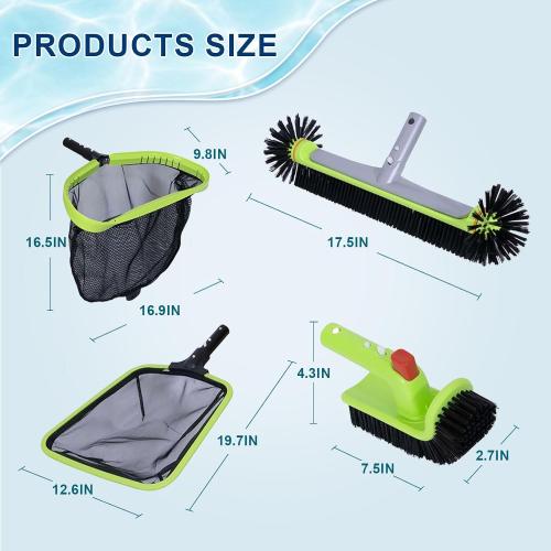 Sepetrel Deluxe Swimming Pool Cleaning Kit Including Professional Leaf Skimmer Net,Half-Depth Fine Mesh Net,17.5 Pool Brush Head & Hand Scrub Brush(NO Pole)