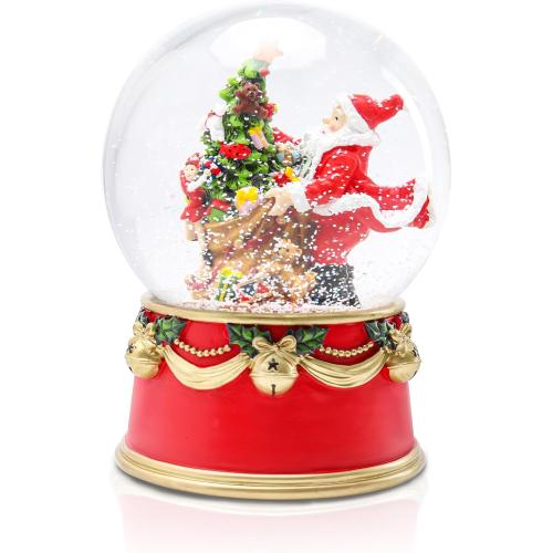 Christmas Snow Globes Musical Snow Globe with Santa Clause Bags Tree Bears 8 Songs Color Changing Battery Operated Snowglobe for Christmas Home Party Decor